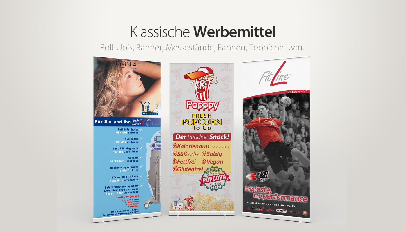Klassiche Werbemittel Print, z.B. Kataloge, Broschüren und Flyer